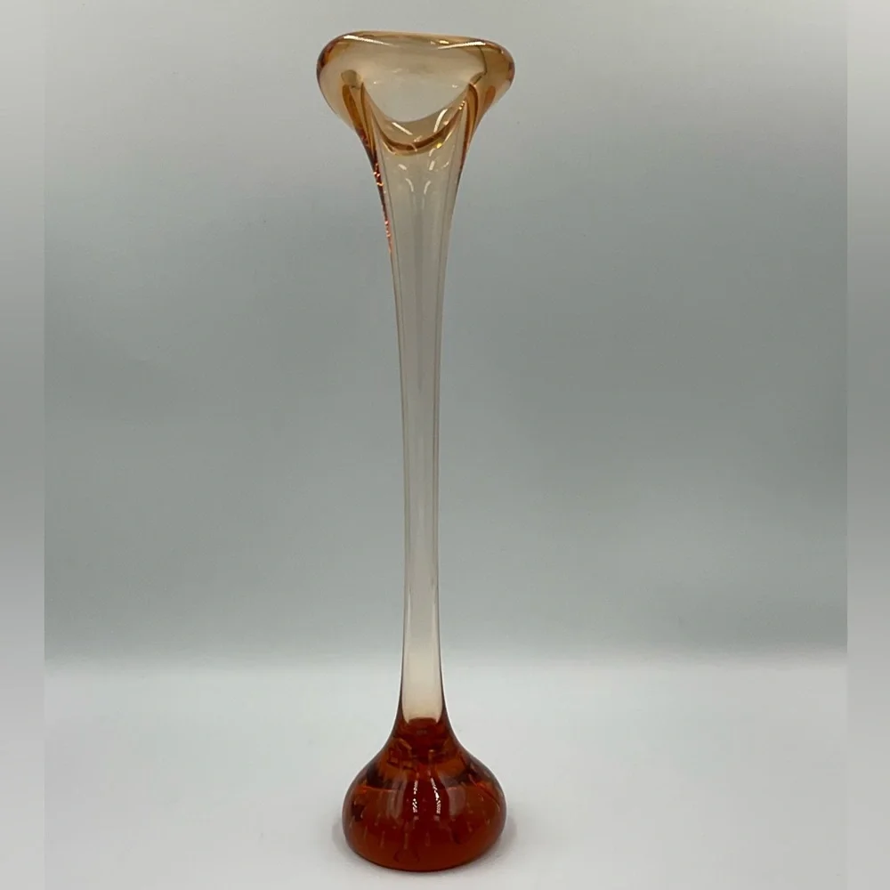 Vintage Amber Swedish Aseda Glasbruk Hand Blown “Jack in the Pulpit” Vase